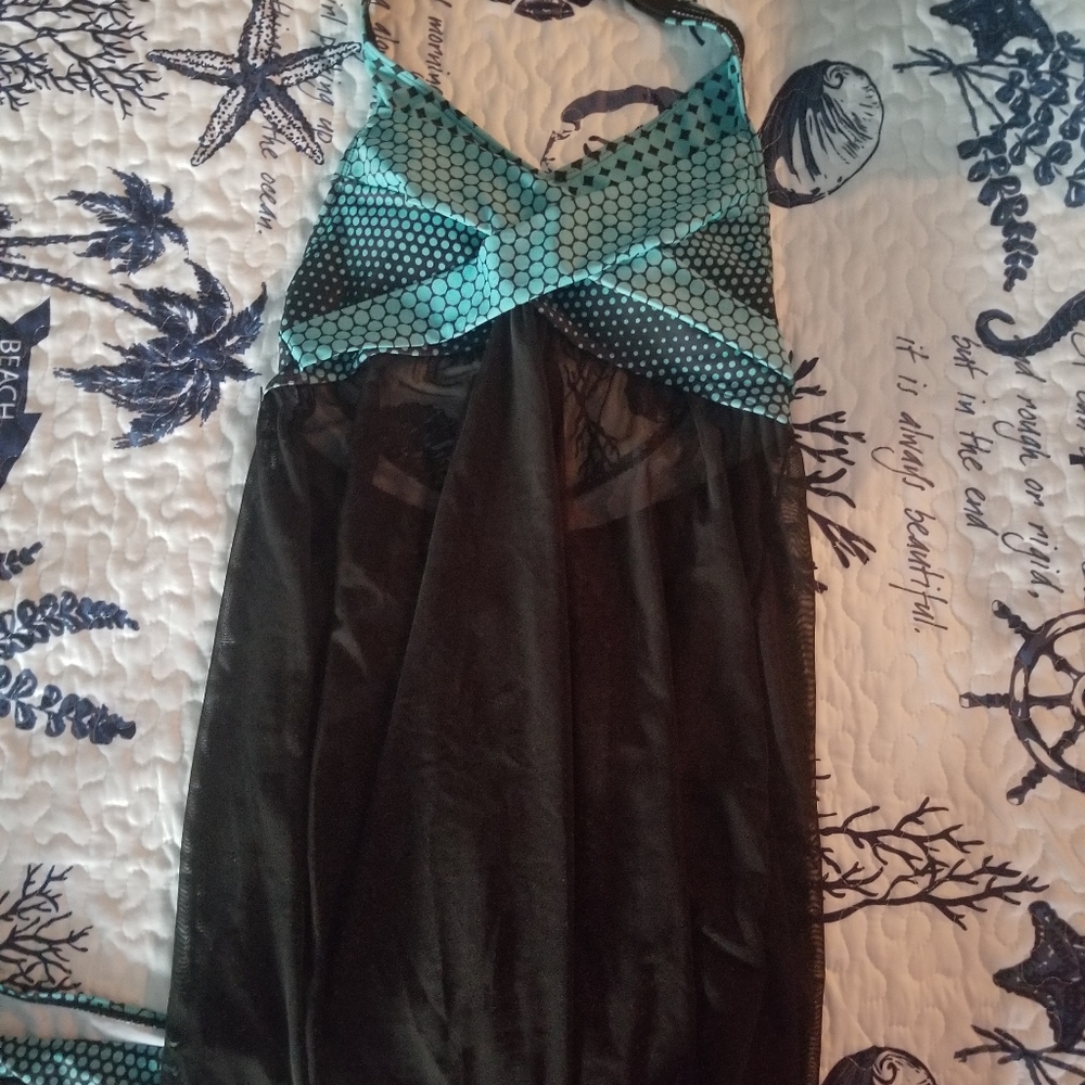 Swimsuit 2 piece, black & teal. Size Large